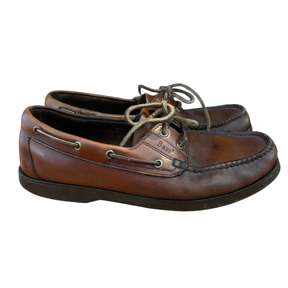 Bass Mens Brown Leather Boat Shoes Moc Toe Deck Shoes Casual Classic 8.5